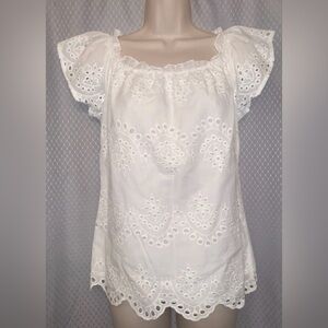 Adiva White Ruffled Flutter Sleeve Blouse